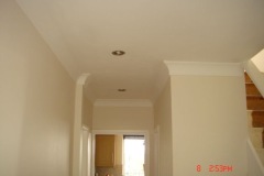 House re-plaster, internal walls and ceiling re-plastered, coving fitted and painted.