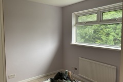 Bedroom completed.  Room re-plaster: Plaster directly over artex ceiling. Plaster all walls, window reveals. Painting and decorating undertaken and completed.