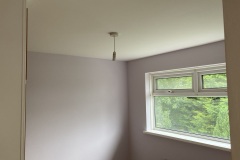 Bedroom completed.  Room re-plaster: Plaster directly over artex ceiling. Plaster all walls, window reveals. Painting and decorating undertaken and completed.