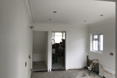 Kitchen re-plastered ceiling and walls, coving fitted.