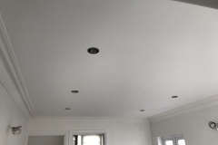 Kitchen re-plastered ceiling and walls, coving fitted.